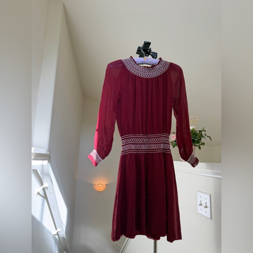 Tory Burch Crimson Embroidered Waist and Neck Dress